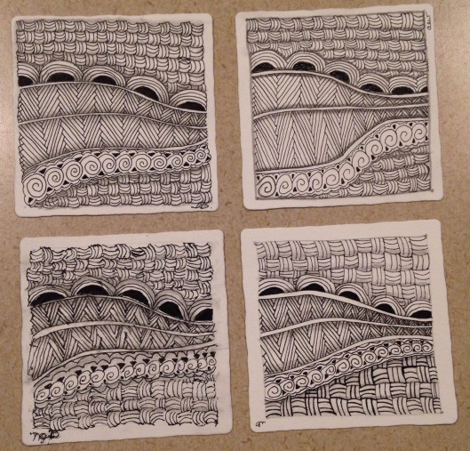 Zentangle FUNdamentals class - refresher for these  6 ladies. Tangles used Hibred, Crescent Moon, Snail, and Keeko.
